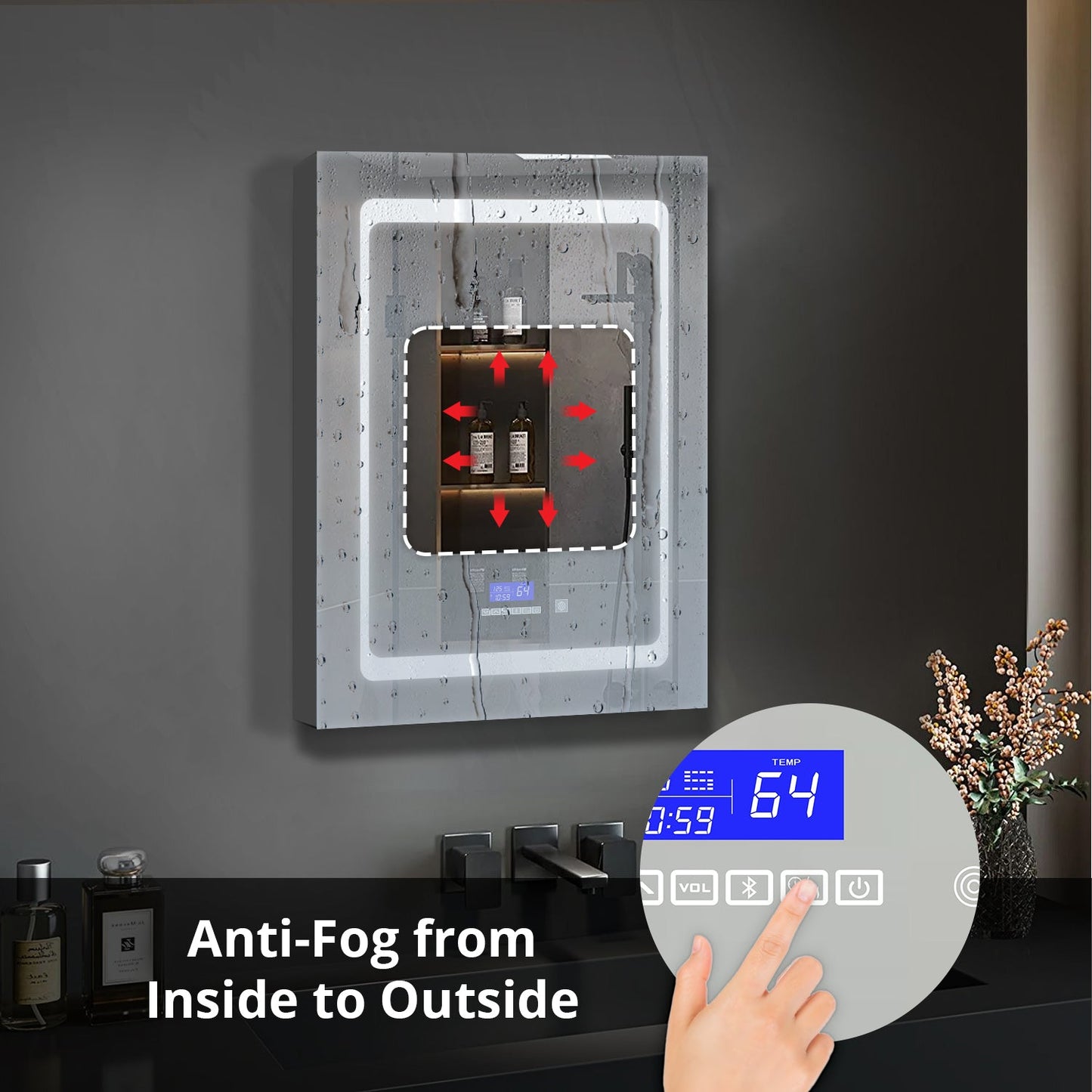 Bracciano 20 in. W x 28 in. H Surface-Mount LED Mirror Medicine Cabinet with Defogger
