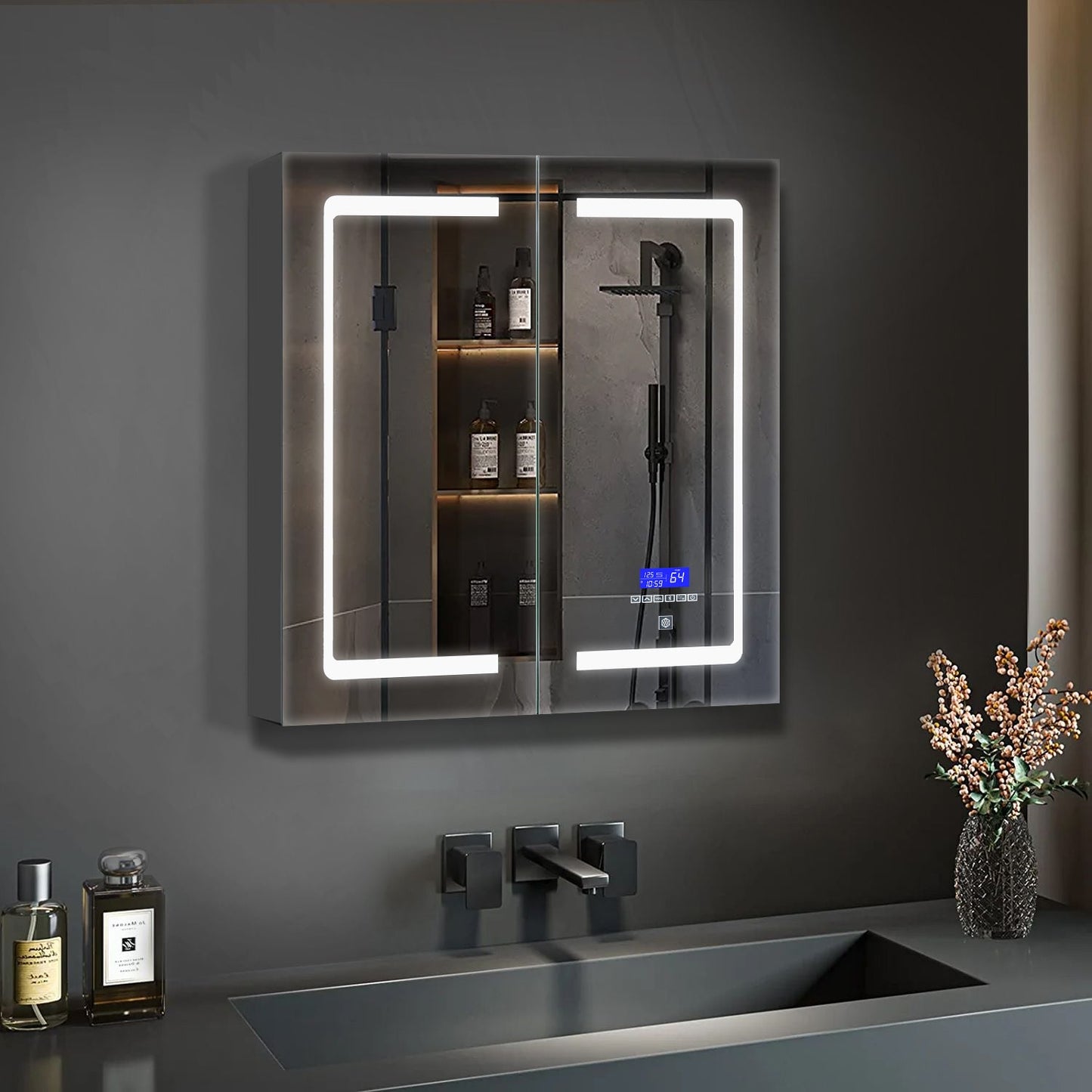 Bracciano 24 in. W x 28 in. H Surface-Mount LED Mirror Medicine Cabinet with Defogger
