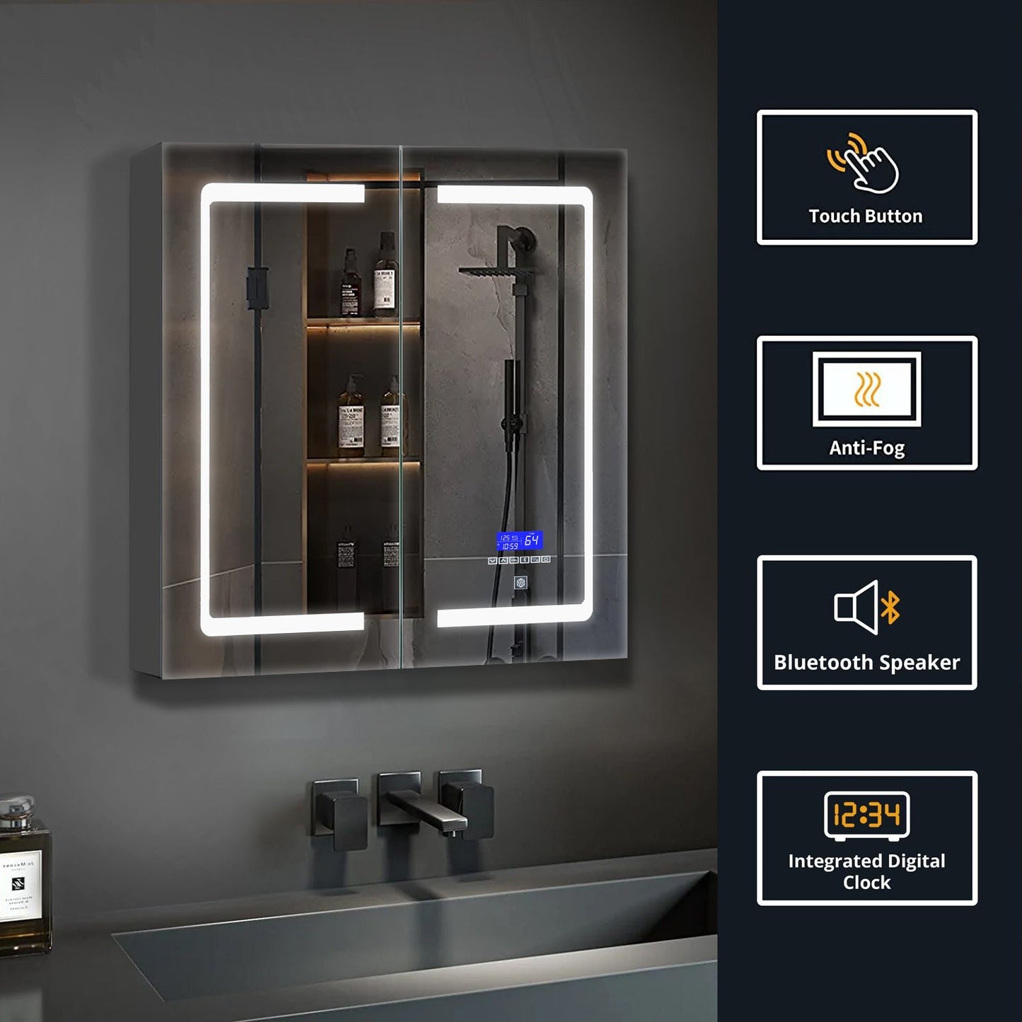 Bracciano 24 in. W x 28 in. H Surface-Mount LED Mirror Medicine Cabinet with Defogger