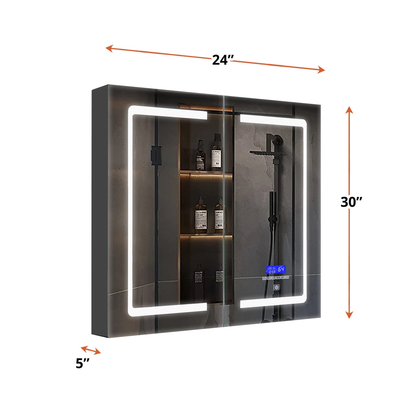Bracciano 24 in. W x 30 in. H Surface-Mount LED Mirror Medicine Cabinet with Defogger