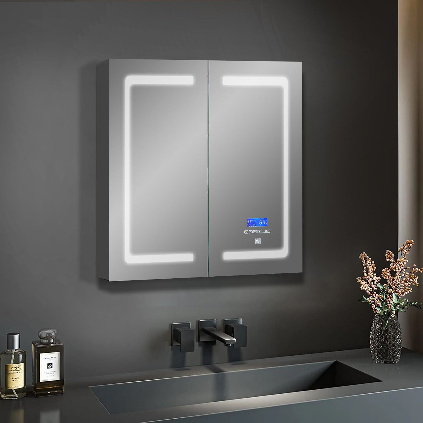 Bracciano 24 in. W x 30 in. H Surface-Mount LED Mirror Medicine Cabinet with Defogger