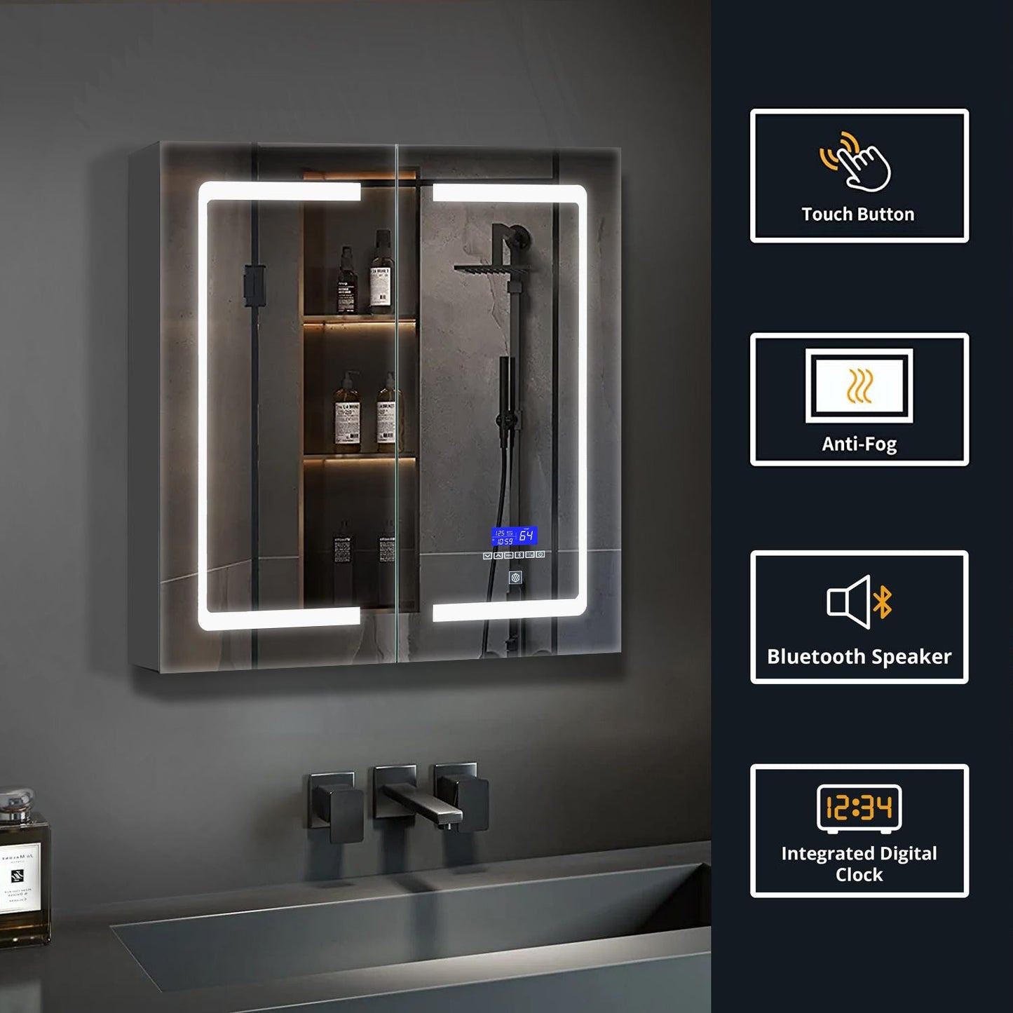 Bracciano 24 in. W x 30 in. H Surface-Mount LED Mirror Medicine Cabinet with Defogger