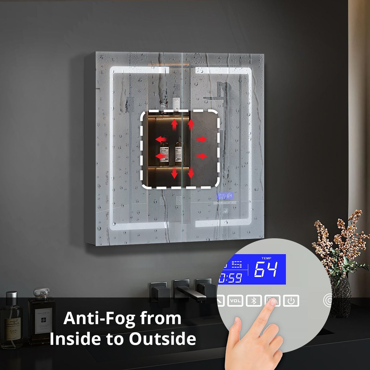Bracciano 24 in. W x 30 in. H Surface-Mount LED Mirror Medicine Cabinet with Defogger