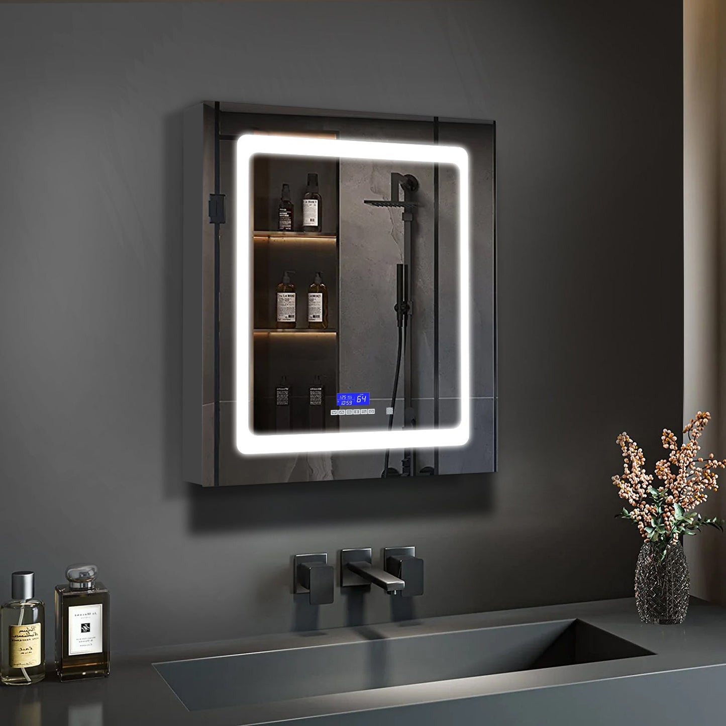 Bracciano 24 in. W x 32 in. H Surface-Mount LED Mirror Medicine Cabinet with Defogger