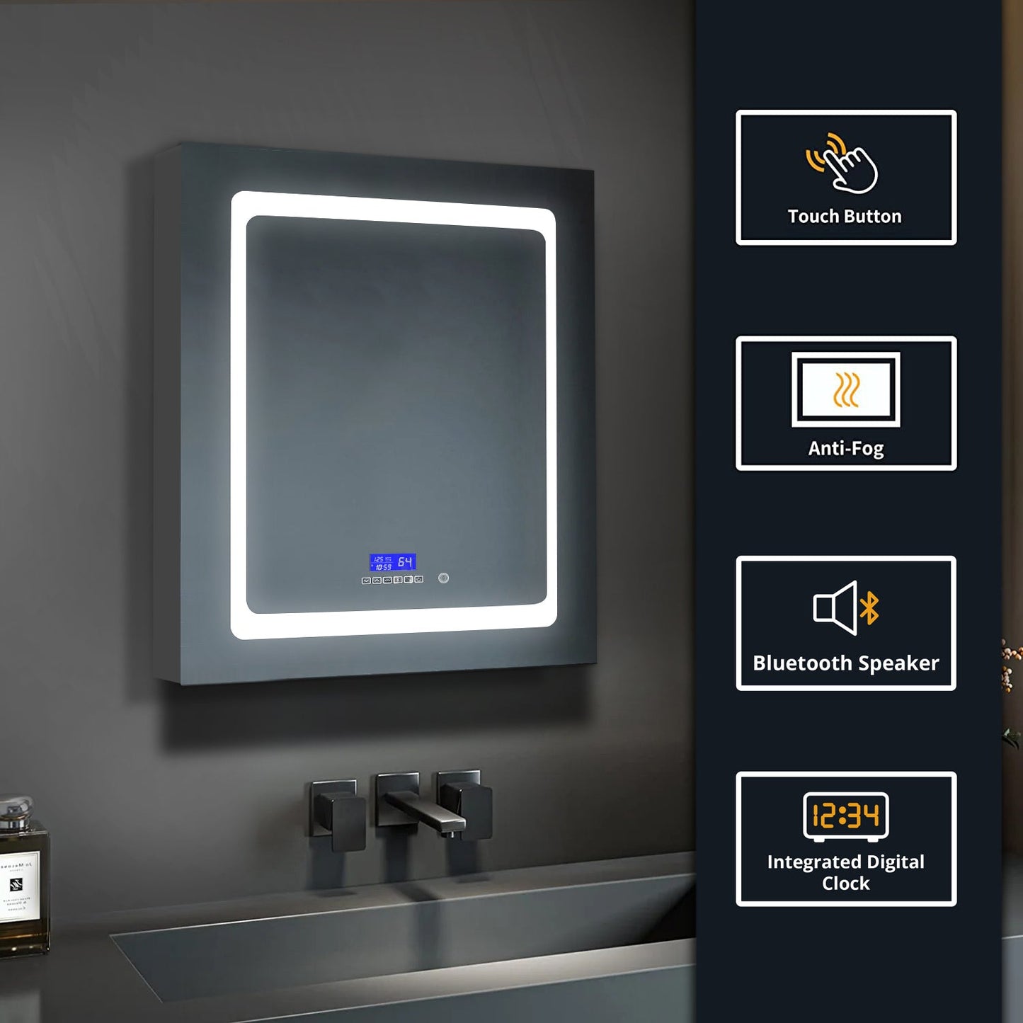 Bracciano 24 in. W x 32 in. H Surface-Mount LED Mirror Medicine Cabinet with Defogger