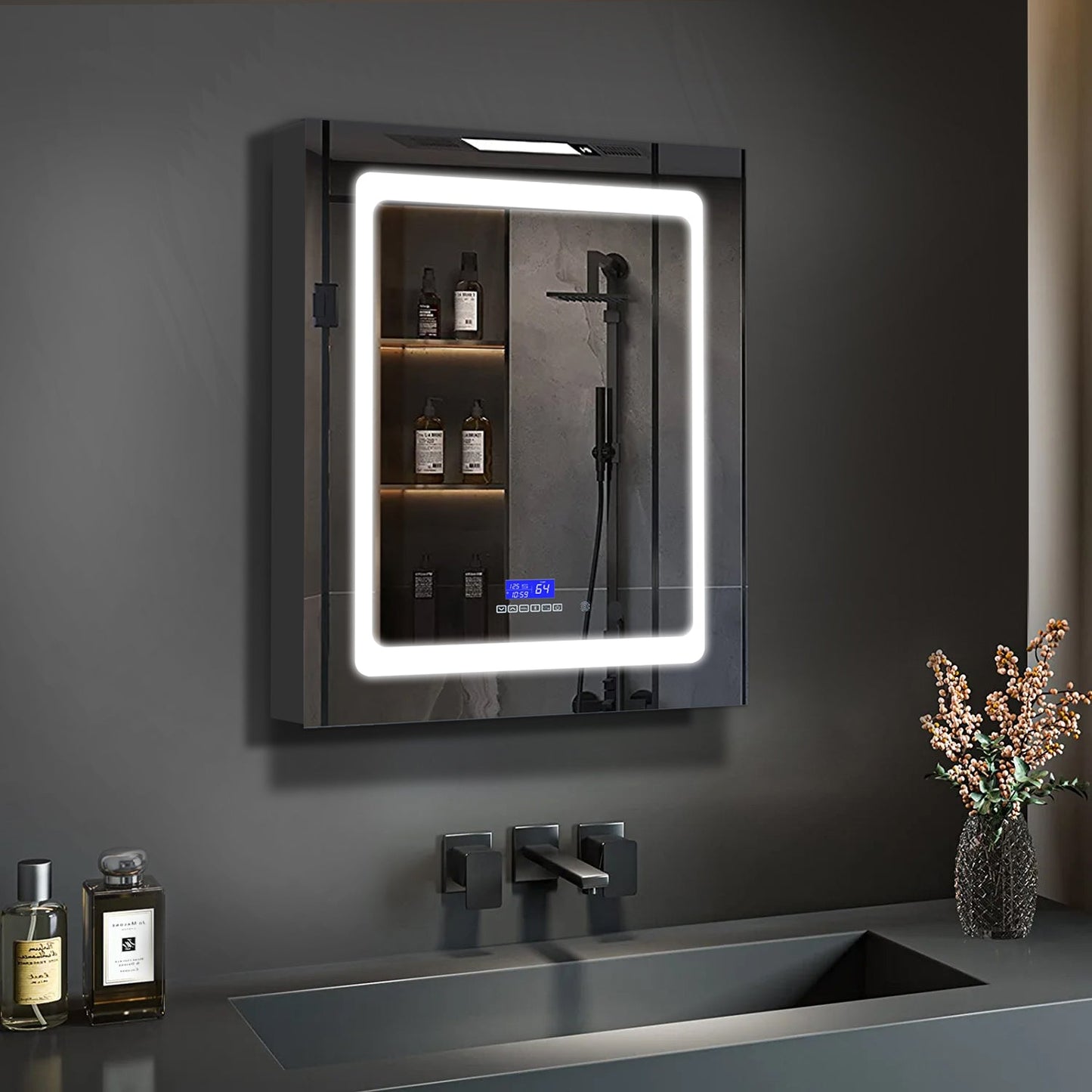 Bracciano 24 in. W x 36 in. H Surface-Mount LED Mirror Medicine Cabinet with Defogger