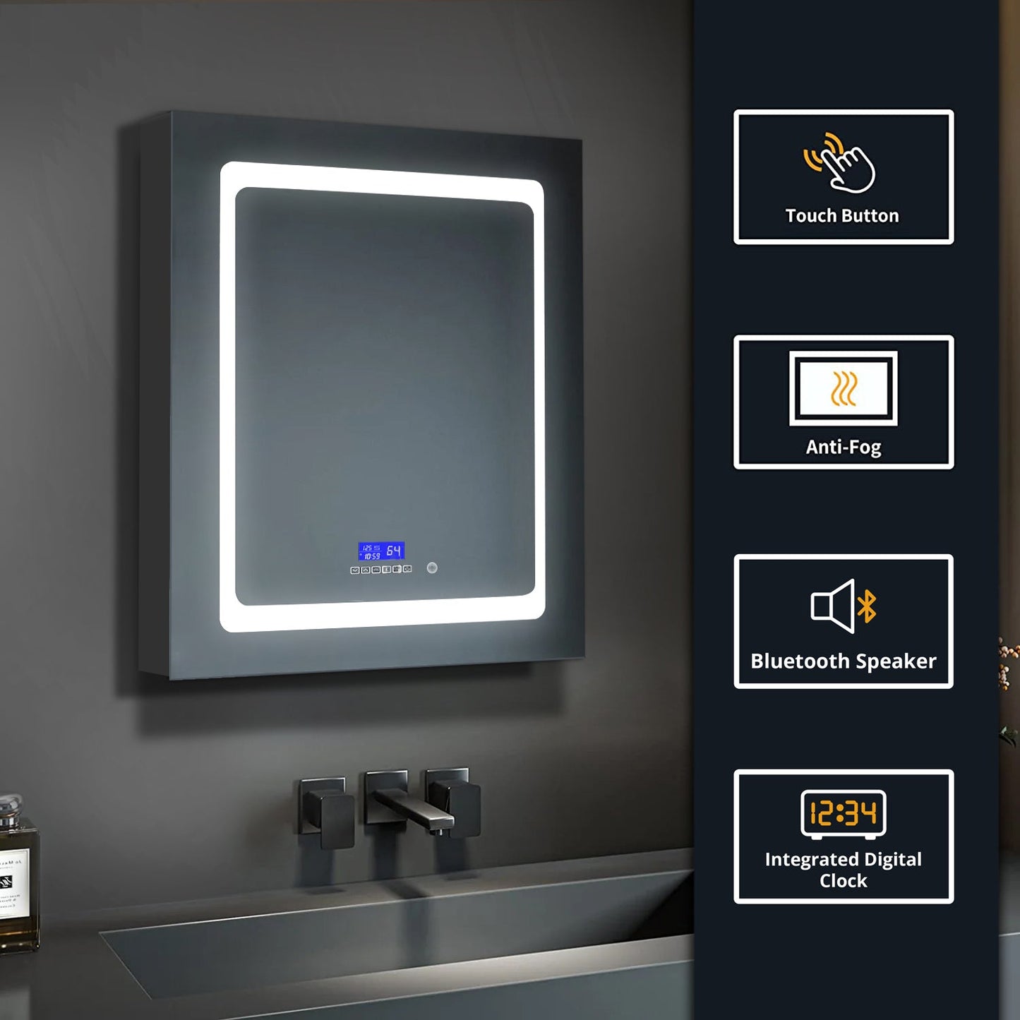 Bracciano 24 in. W x 36 in. H Surface-Mount LED Mirror Medicine Cabinet with Defogger