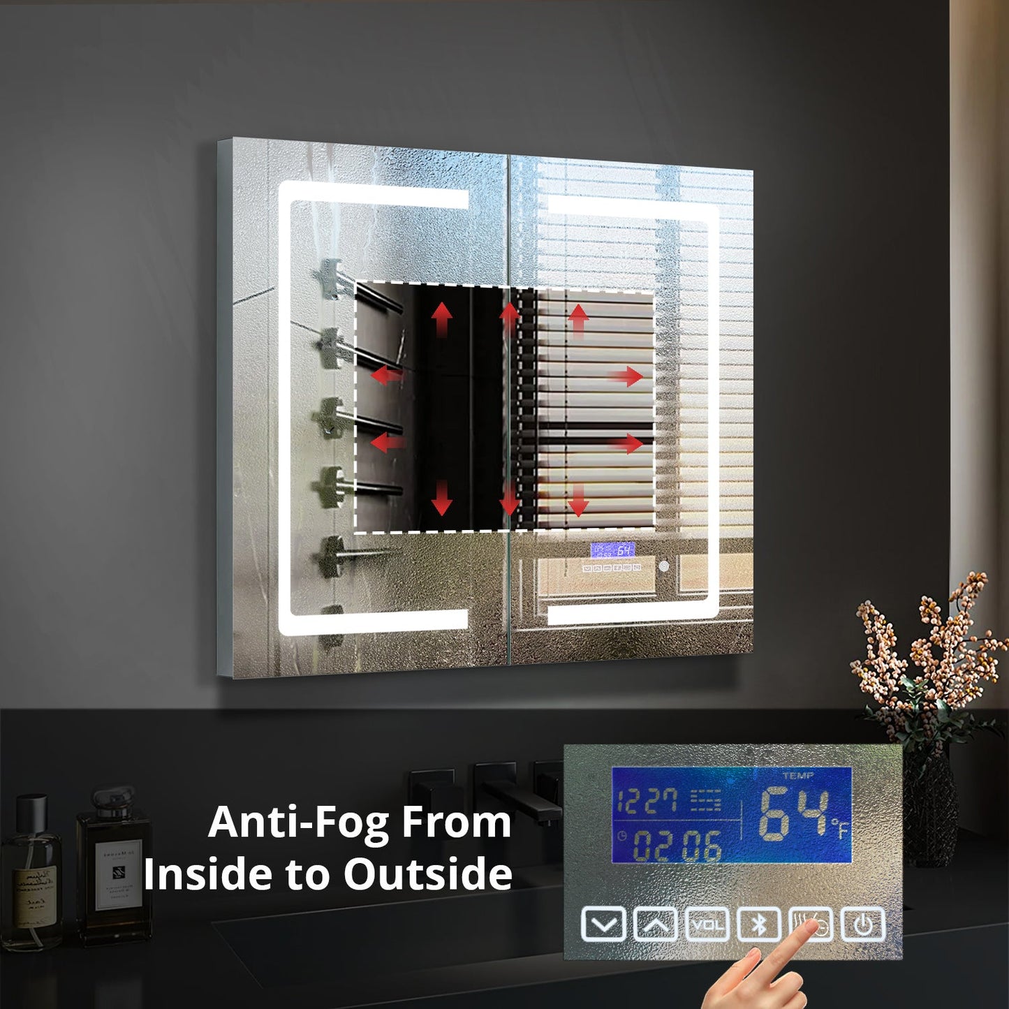 Bracciano 36 in. W x 36 in. H Surface-Mount LED Mirror Medicine Cabinet with Defogger