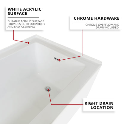 Lexora Provenza 60" x 30" Alcove Soaking Bathtub in White – Left or Right Drain (LBPV6030)