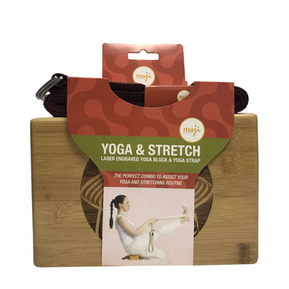 Laser Engraved Bamboo Yoga Block & Strap Combo - Circle Design