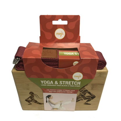Laser Engraved Bamboo Yoga Block & Strap Combo