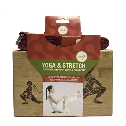 Laser Engraved Bamboo Yoga Block & Strap Combo