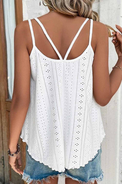 White Eyelet Strappy Scoop Neck Tank Top