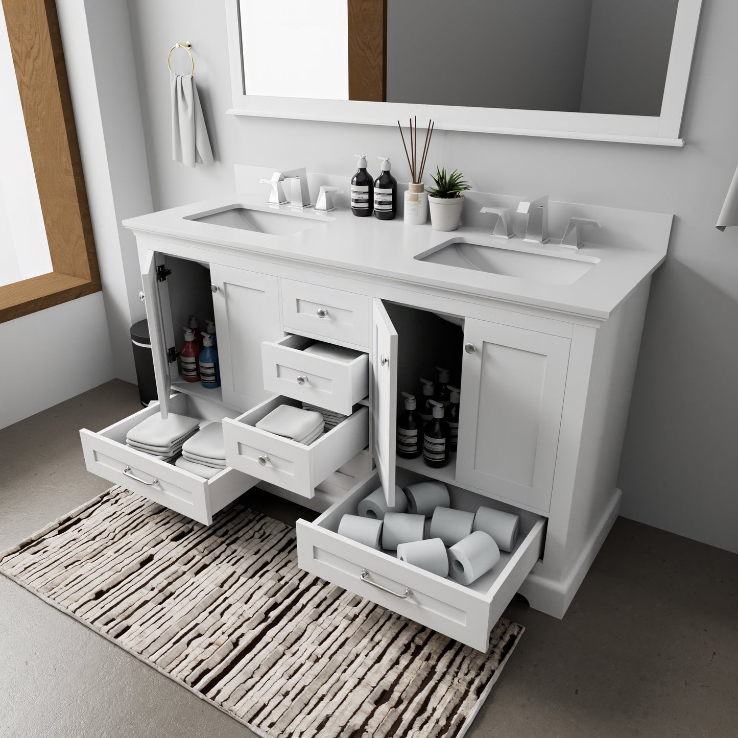 Dukes 60 in. W x 22 in. D White Double Bath Vanity