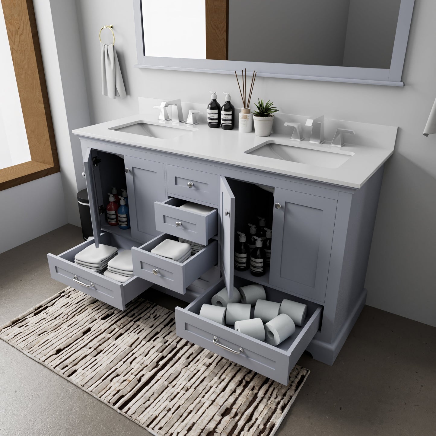 Dukes 60 in. W x 22 in. D Dark Grey Double Bath Vanity