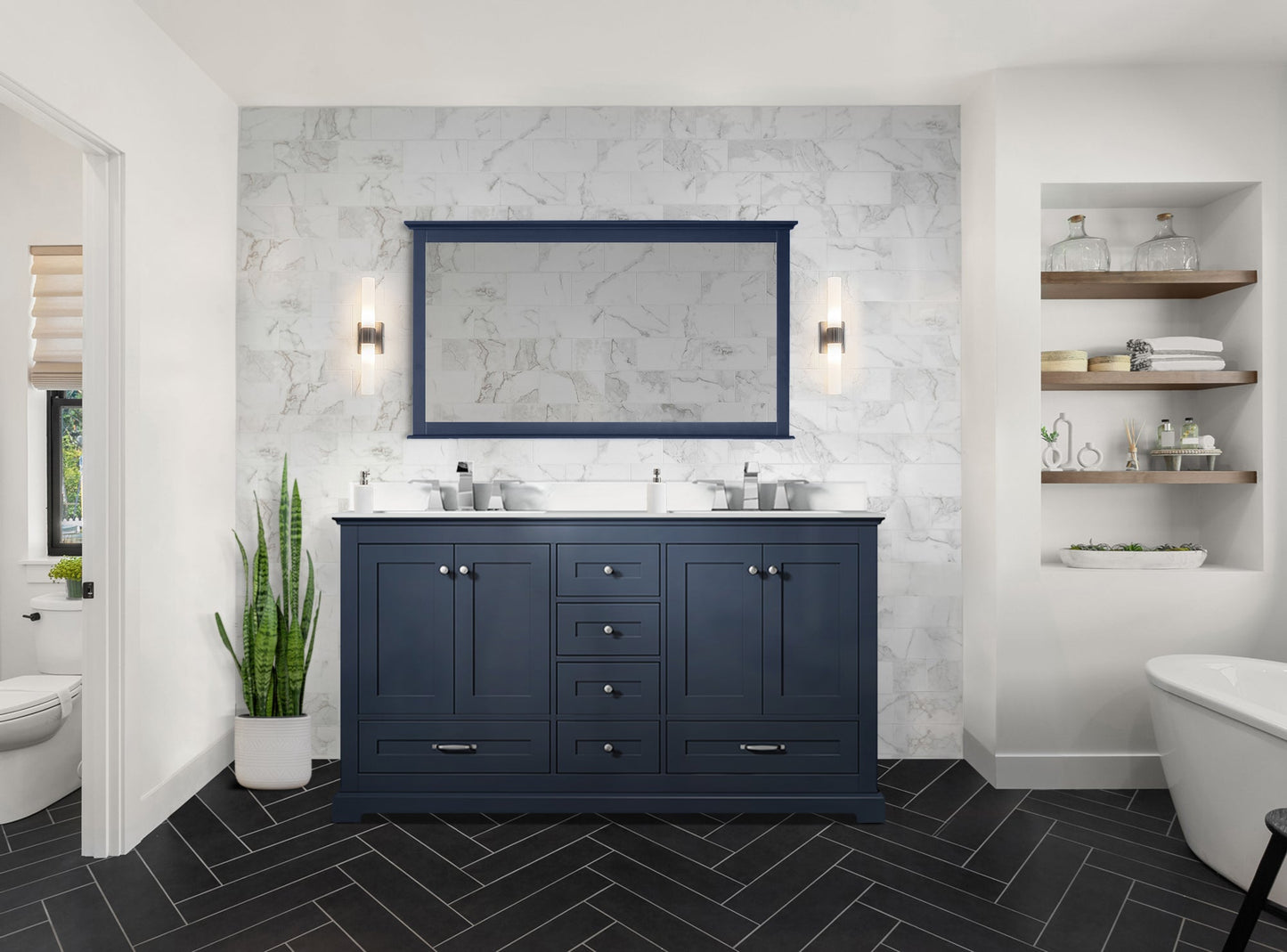 Dukes 60 in. W x 22 in. D Navy Blue Double Bath Vanity