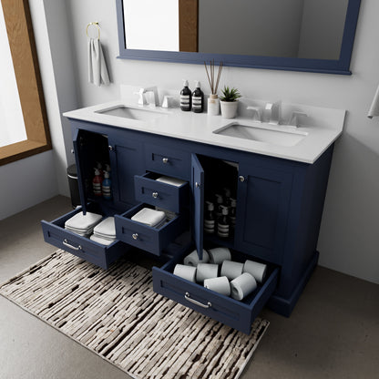 Dukes 60 in. W x 22 in. D Navy Blue Double Bath Vanity