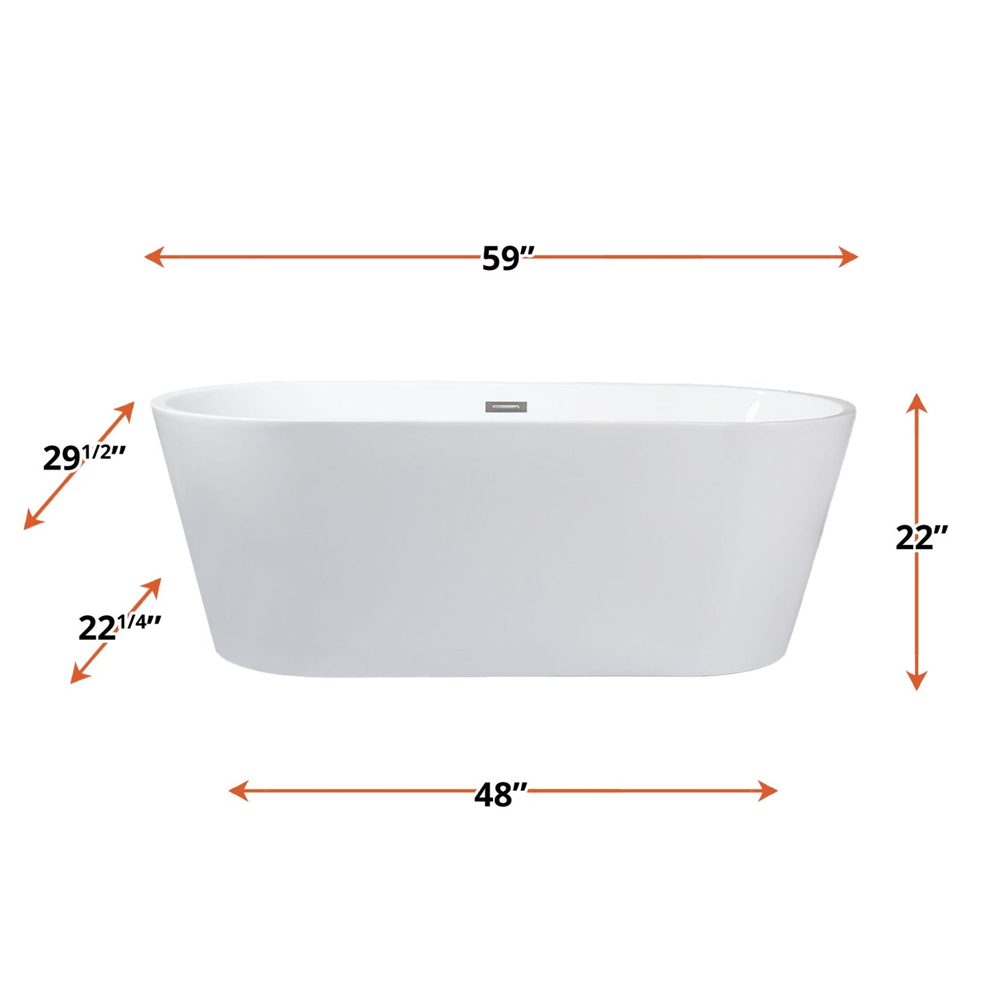 Melina 59 in White Freestanding Acrylic Flatbottom Soaking Bathtub