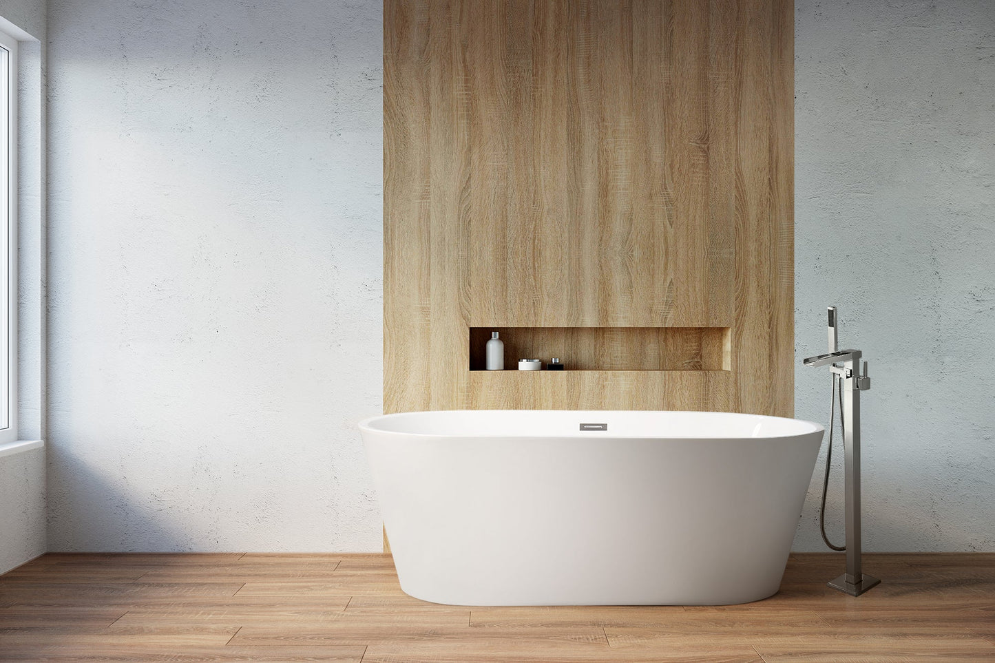 Melina 63 in White Freestanding Acrylic Flatbottom Soaking Bathtub
