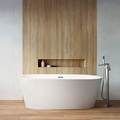 Melina 63 in White Freestanding Acrylic Flatbottom Soaking Bathtub