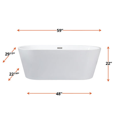 Melina 67 in White Freestanding Acrylic Flatbottom Soaking Bathtub