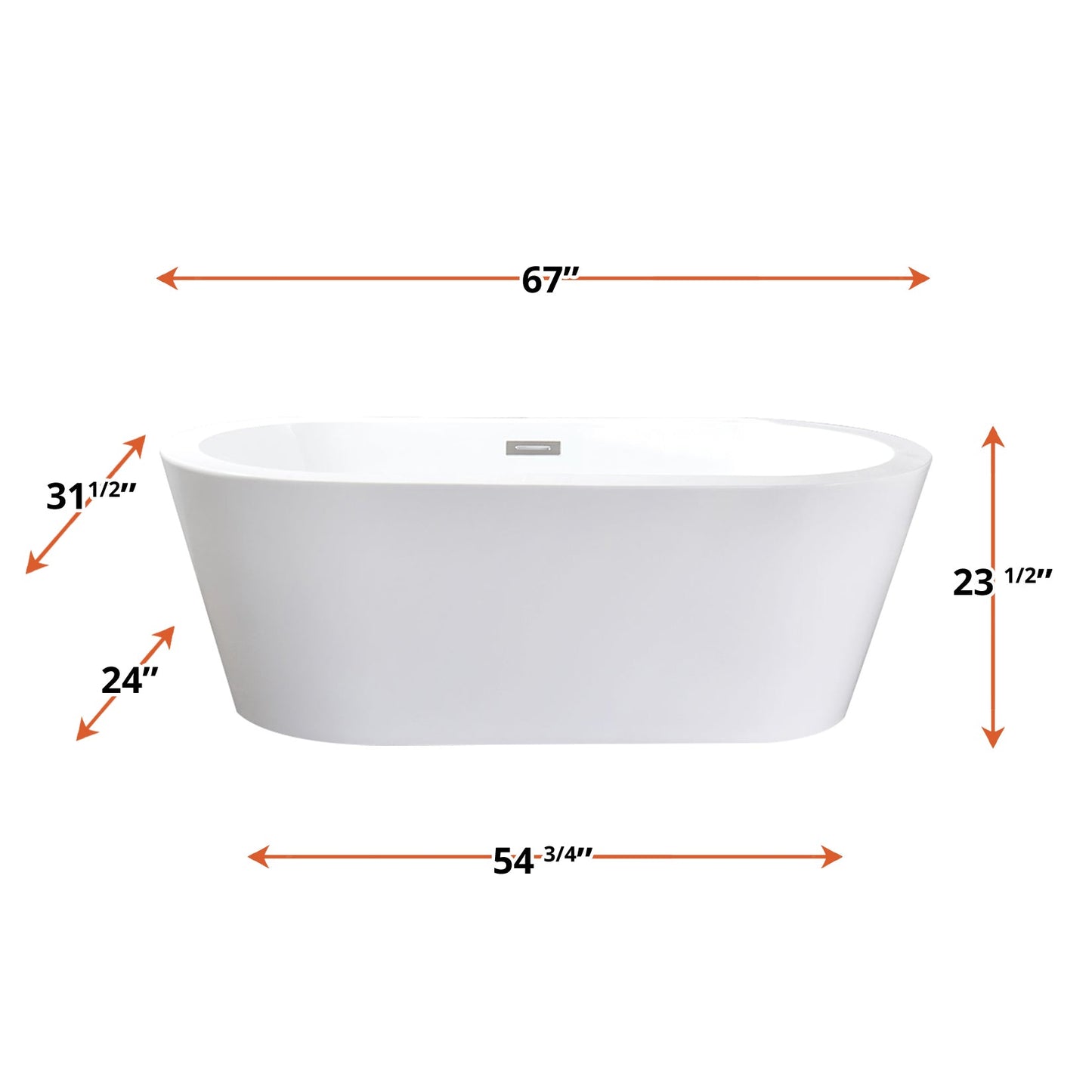 Lure 59 in White Freestanding Acrylic Flatbottom Soaking Bathtub