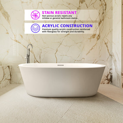 Lure 59 in White Freestanding Acrylic Flatbottom Soaking Bathtub