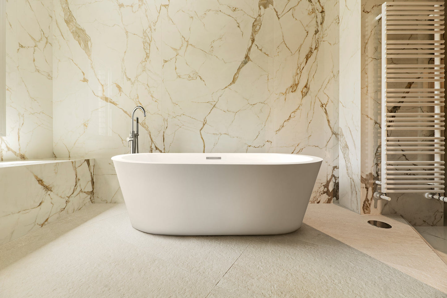Lure 67 in White Freestanding Acrylic Flatbottom Soaking Bathtub