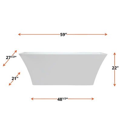 Vinter 59 in White Freestanding Acrylic Flatbottom Soaking Bathtub