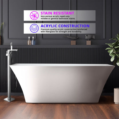 Vinter 59 in White Freestanding Acrylic Flatbottom Soaking Bathtub