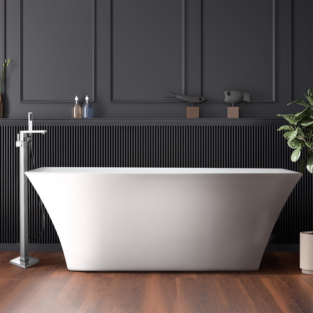 Vinter 67 in White Freestanding Acrylic Flatbottom Soaking Bathtub