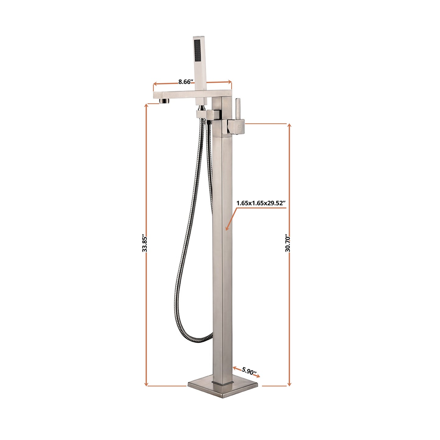 Mare Single Handle Freestanding Floor Mount Tub Faucet Bathtub Filler with Hand Shower