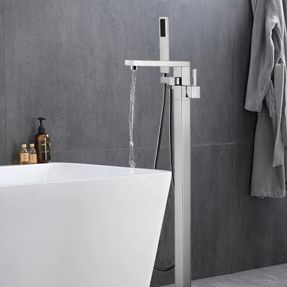 Mare Single Handle Freestanding Floor Mount Tub Faucet Bathtub Filler with Hand Shower