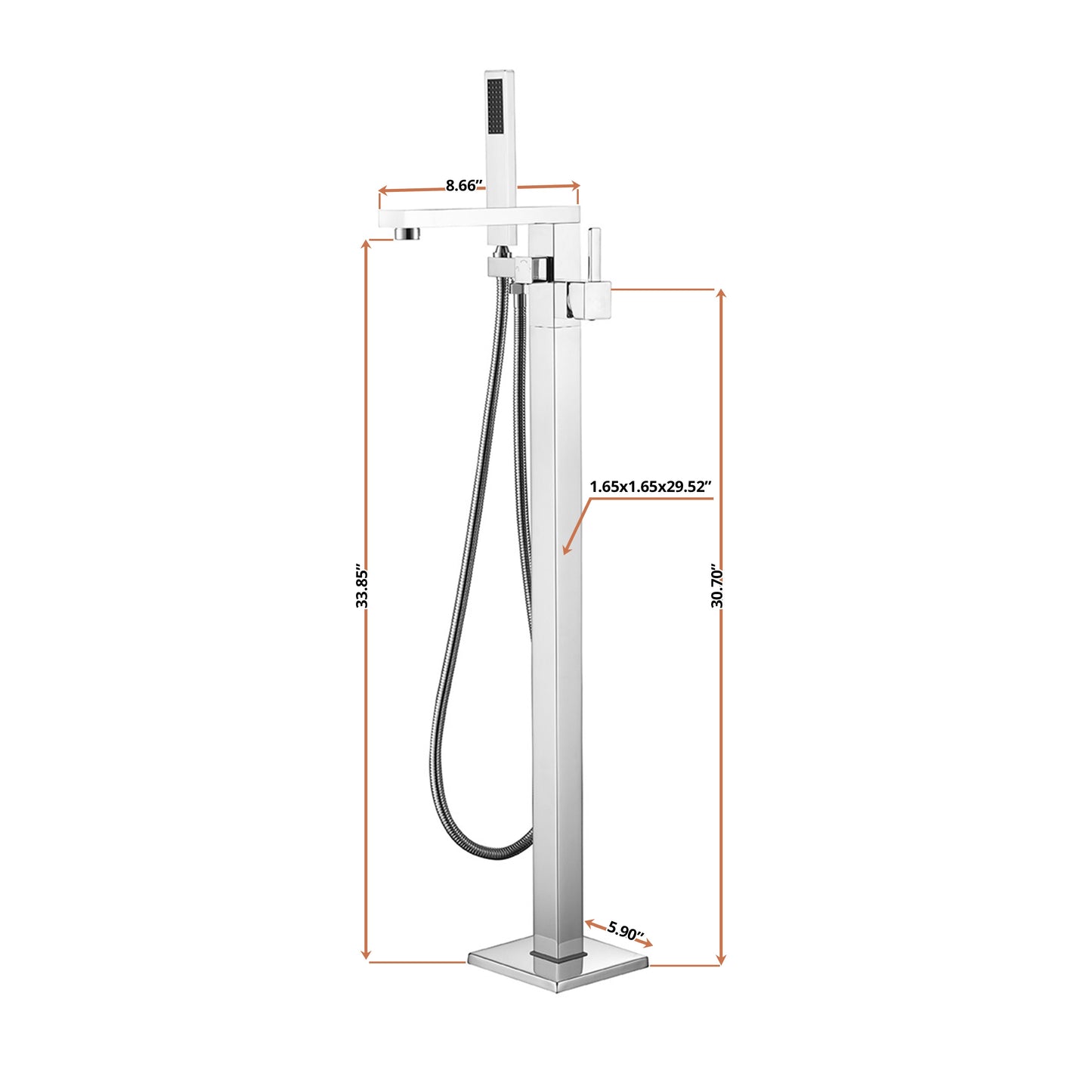 Mare Single Handle Freestanding Floor Mount Tub Faucet Bathtub Filler with Hand Shower