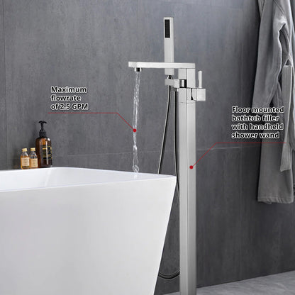 Mare Single Handle Freestanding Floor Mount Tub Faucet Bathtub Filler with Hand Shower