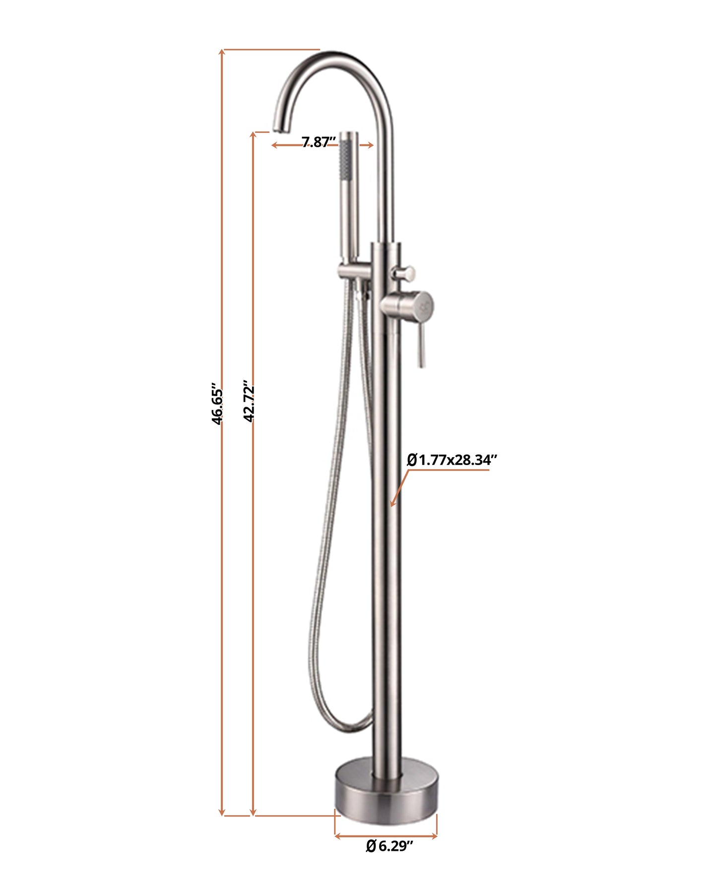 Lago Single Handle Freestanding Floor Mount Tub Faucet Bathtub Filler with Hand Shower