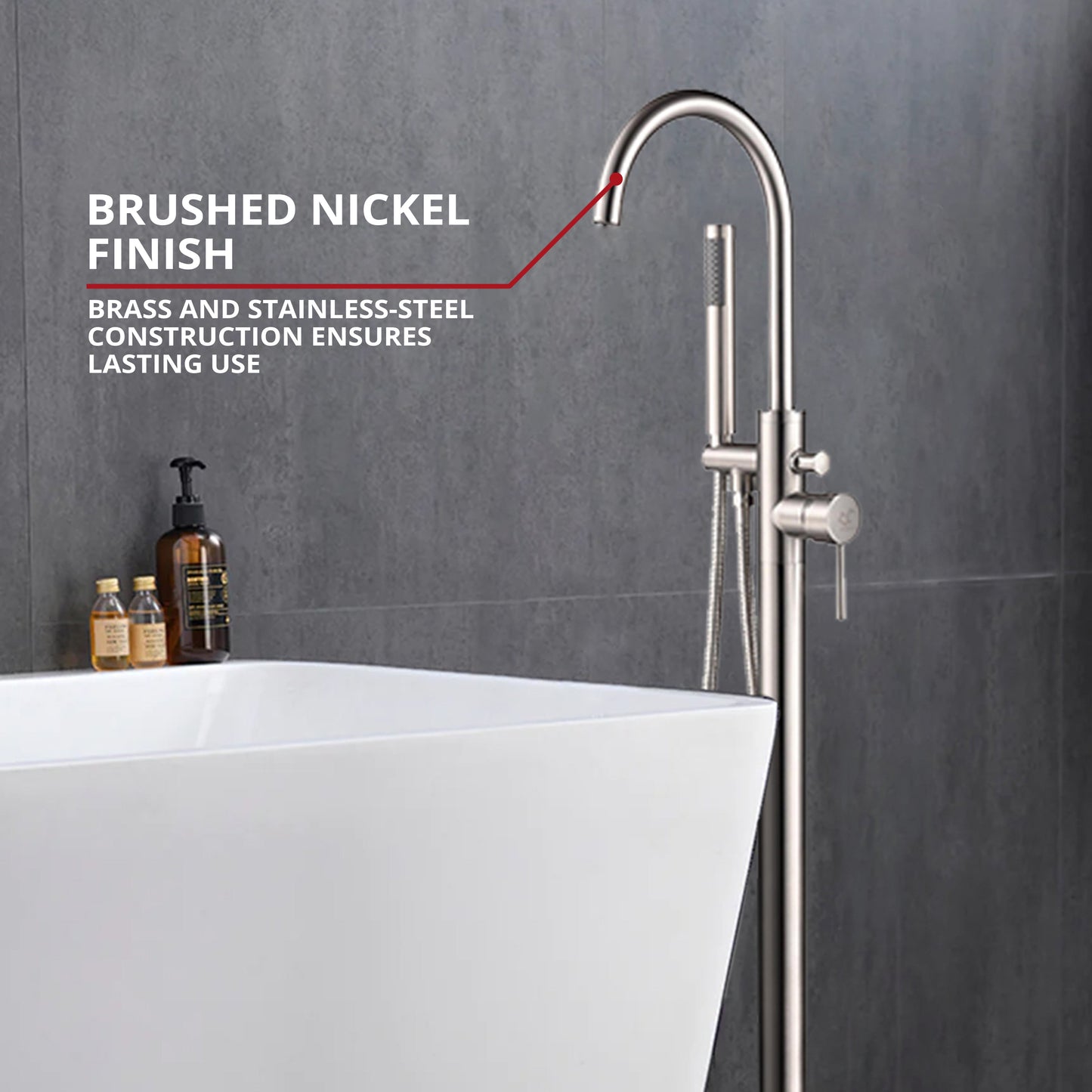 Lago Single Handle Freestanding Floor Mount Tub Faucet Bathtub Filler with Hand Shower