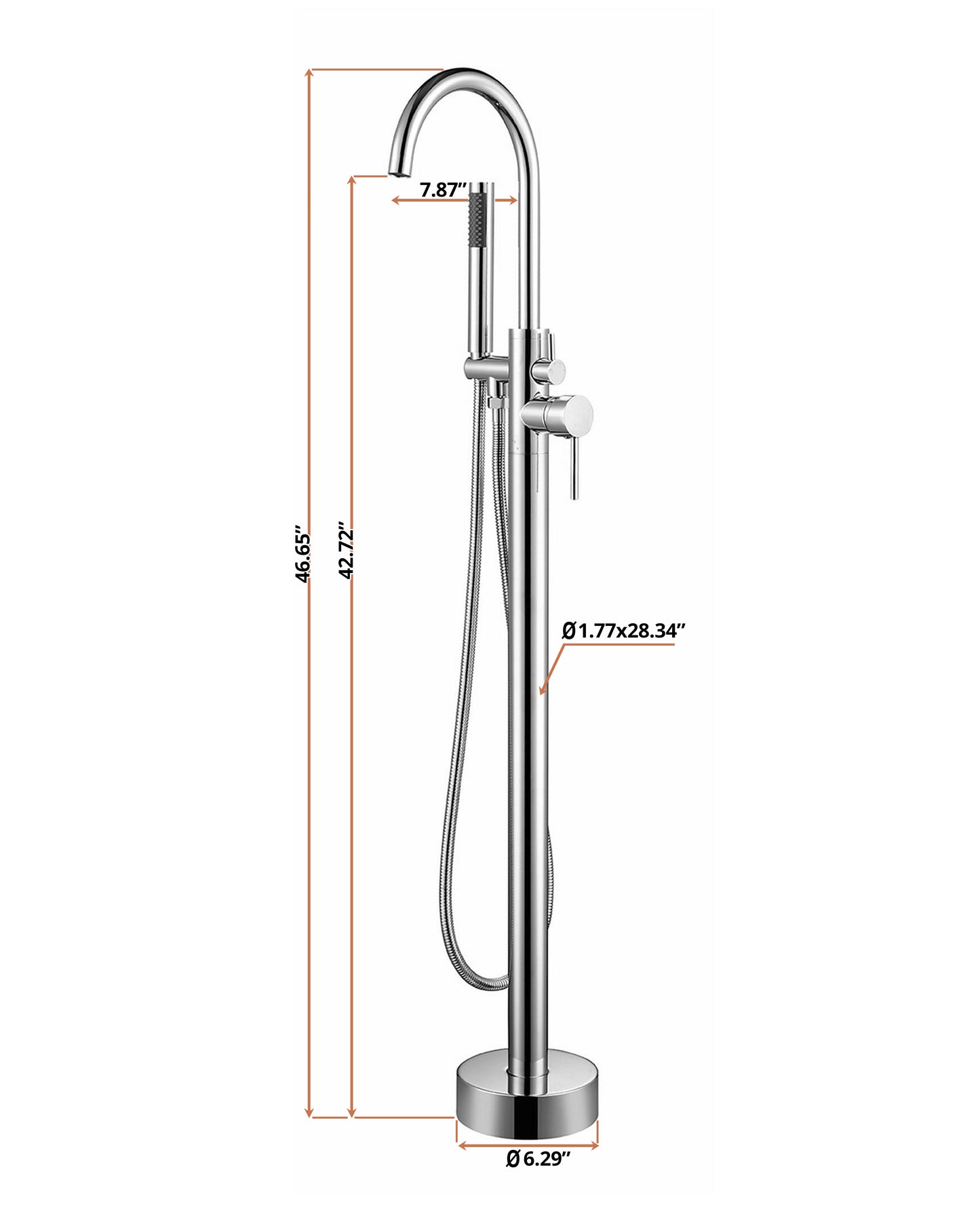 Lago Single Handle Freestanding Floor Mount Tub Faucet Bathtub Filler with Hand Shower