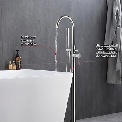 Lago Single Handle Freestanding Floor Mount Tub Faucet Bathtub Filler with Hand Shower