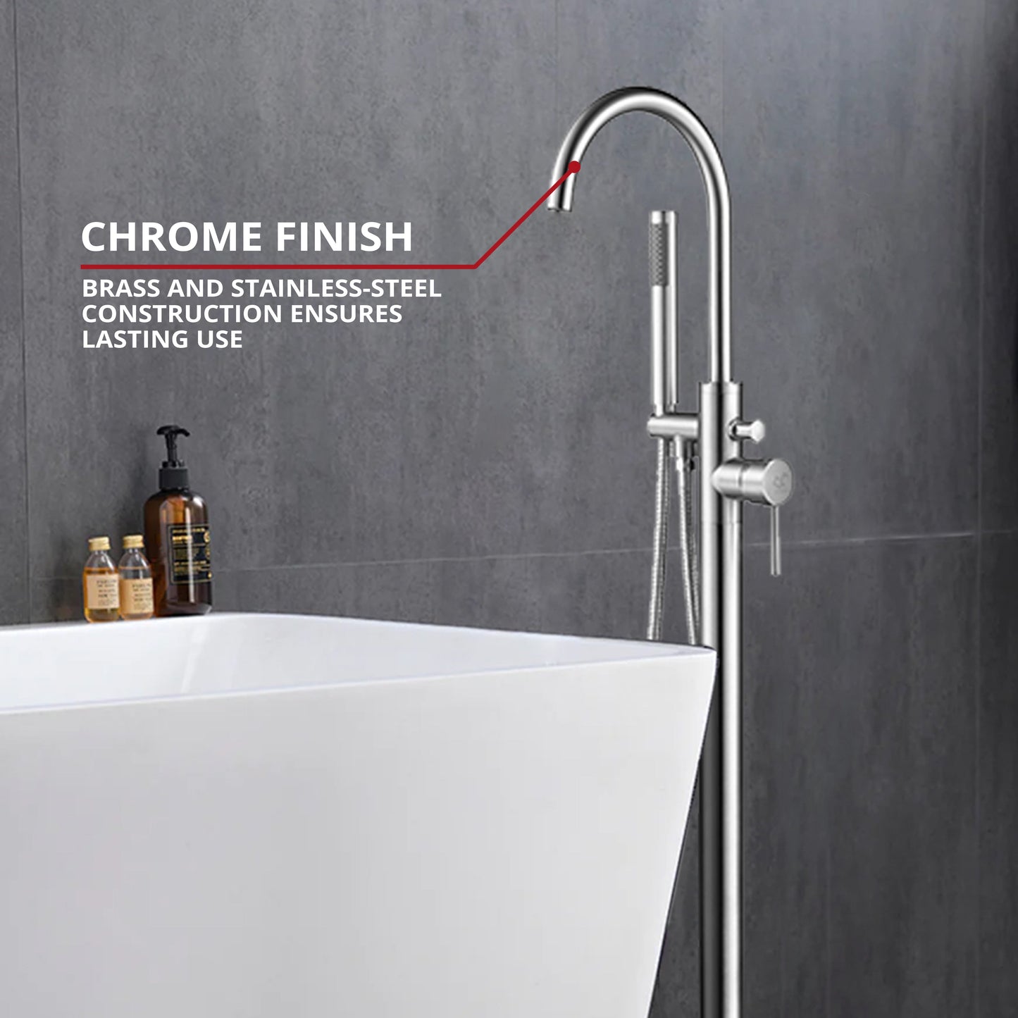 Lago Single Handle Freestanding Floor Mount Tub Faucet Bathtub Filler with Hand Shower