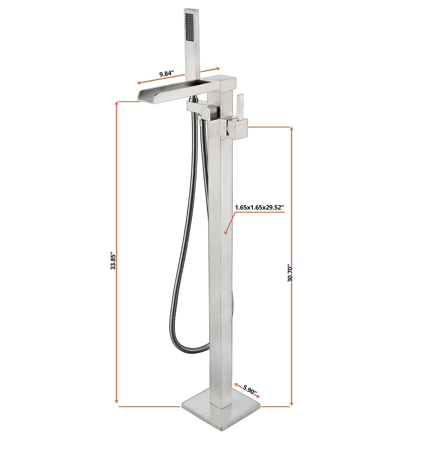 Cascata Single Handle Freestanding Floor Mount Tub Faucet Bathtub Filler with Hand Shower