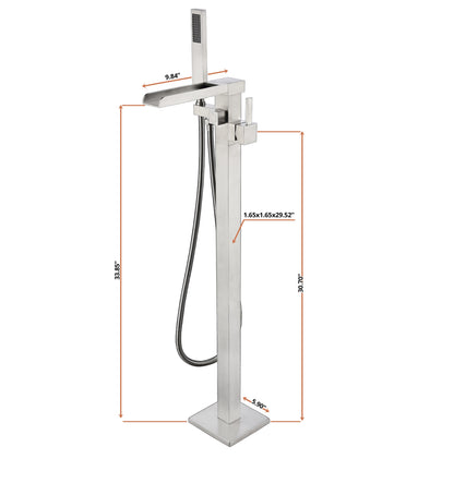 Cascata Single Handle Freestanding Floor Mount Tub Faucet Bathtub Filler with Hand Shower