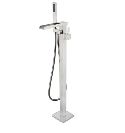 Cascata Single Handle Freestanding Floor Mount Tub Faucet Bathtub Filler with Hand Shower