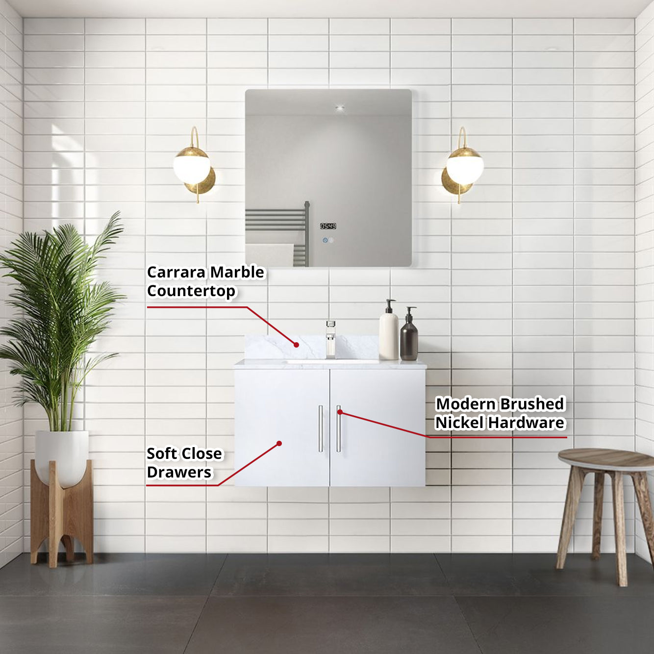 Geneva 30 in. W x 22 in. D Glossy White Bath Vanity