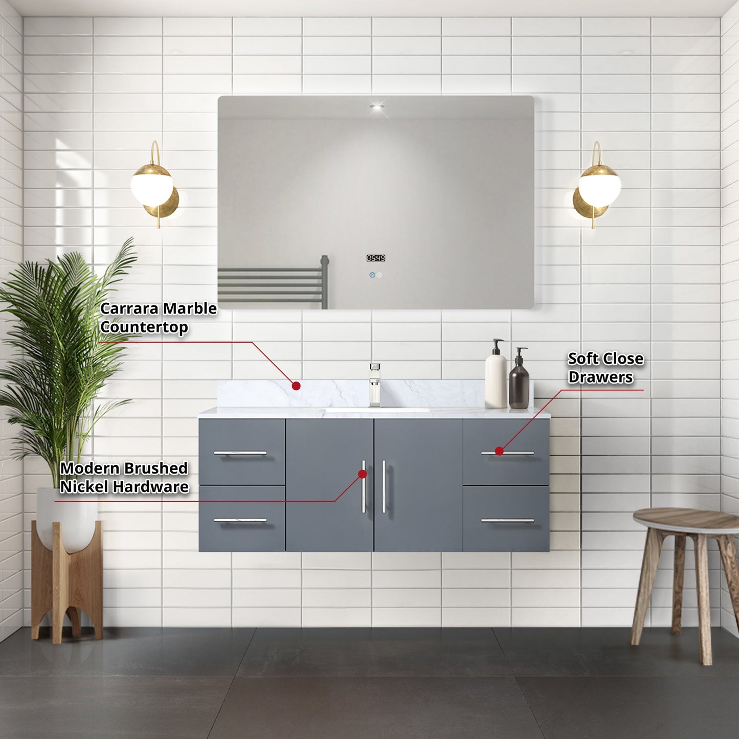 Geneva 48 in. W x 22 in. D Dark Grey Bath Vanity