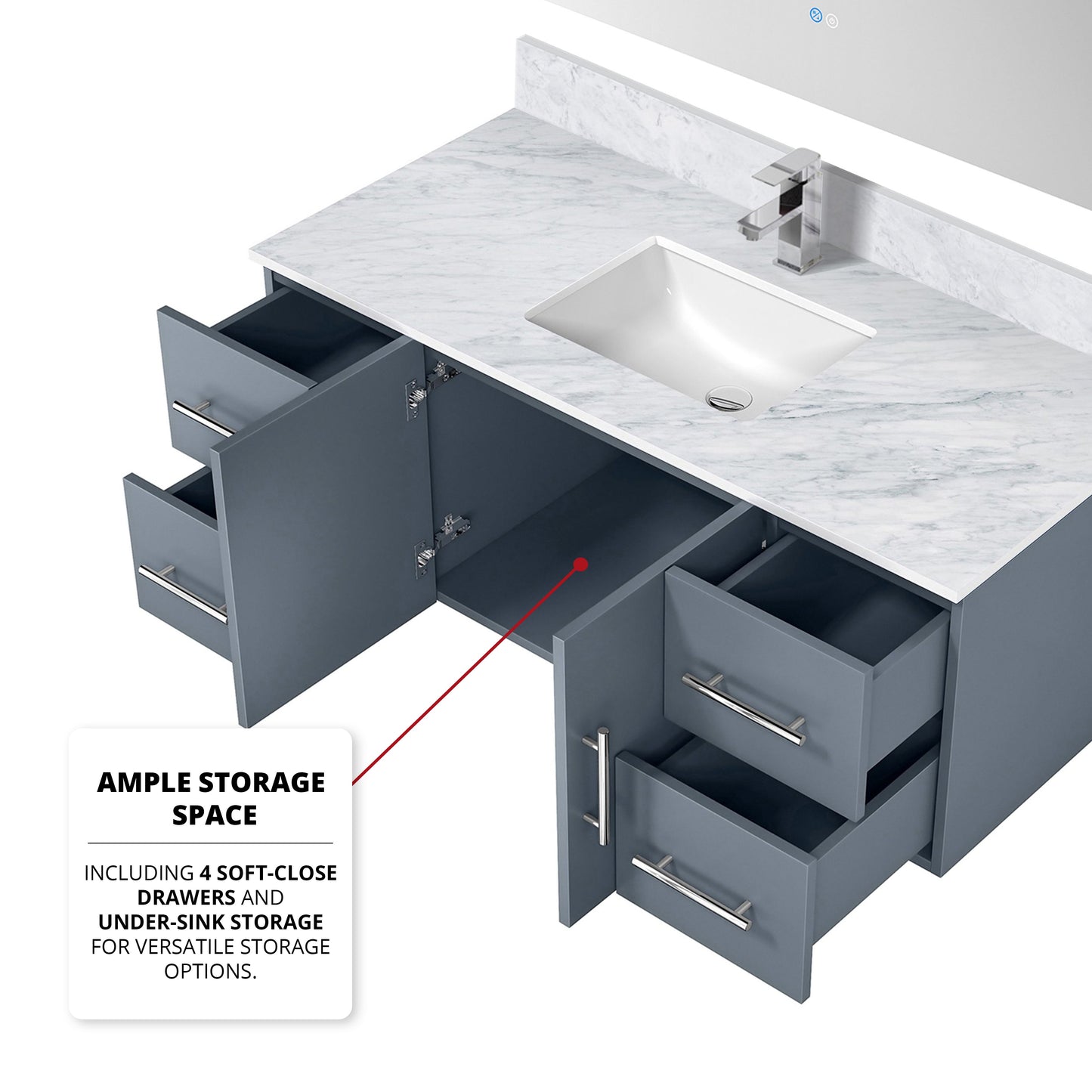 Geneva 48 in. W x 22 in. D Dark Grey Bath Vanity