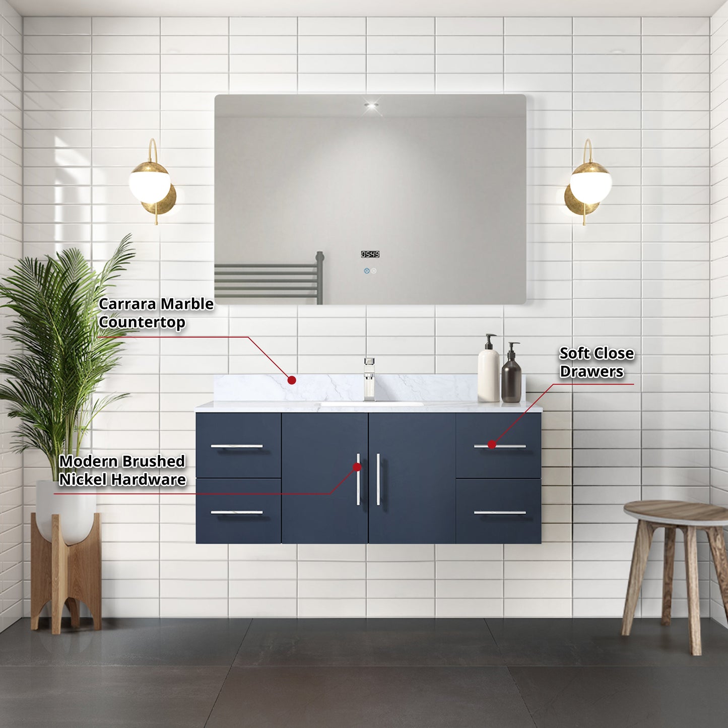 Geneva 48 in. W x 22 in. D Navy Blue Bath Vanity