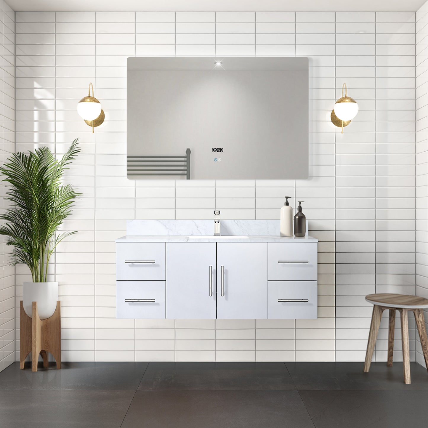 Geneva 48 in. W x 22 in. D Glossy White Bath Vanity
