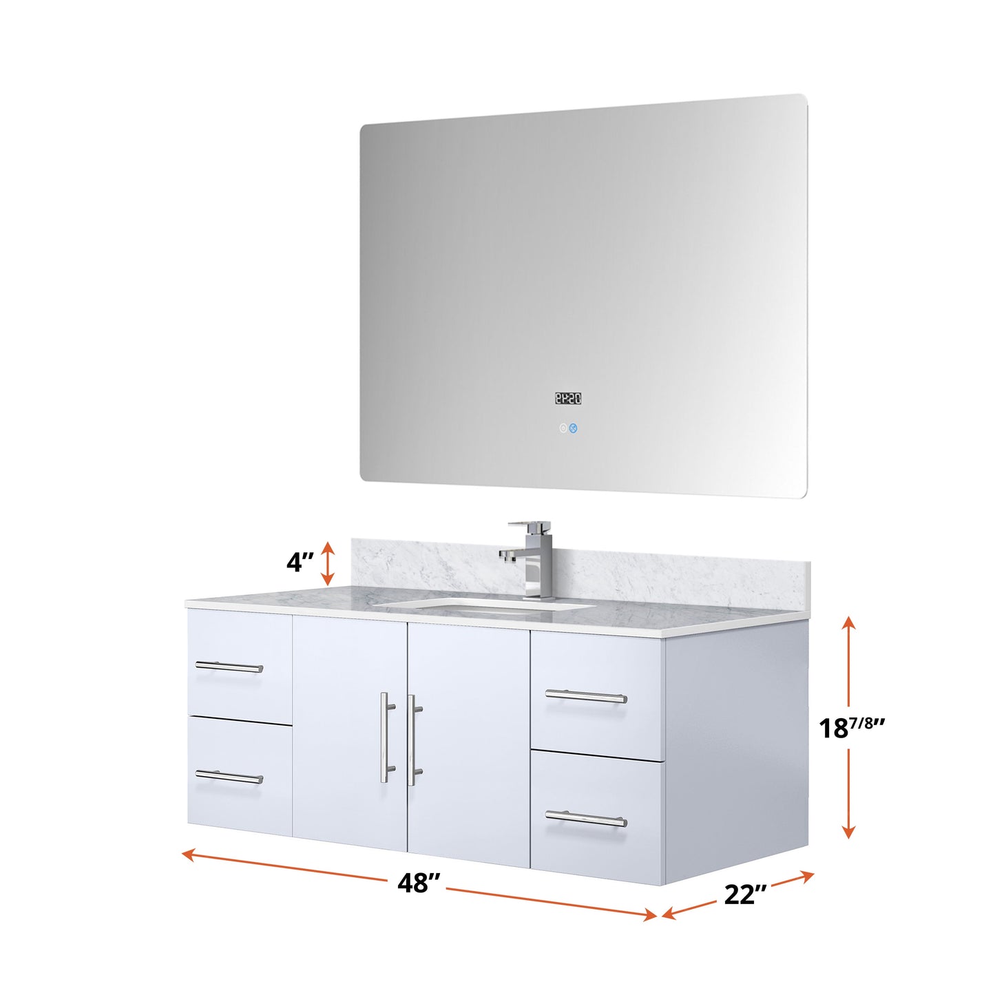 Geneva 48 in. W x 22 in. D Glossy White Bath Vanity