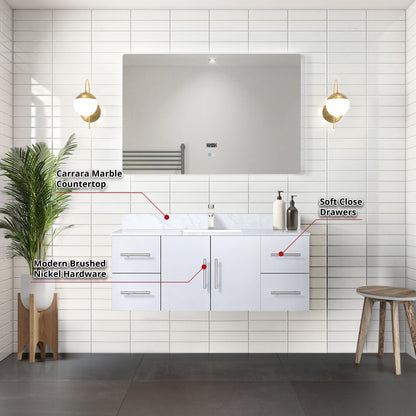 Geneva 48 in. W x 22 in. D Glossy White Bath Vanity